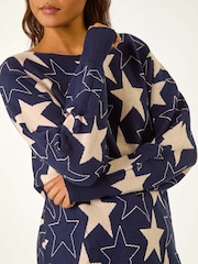 Roman Blue Star Print Long Sleeve Knit Jumper - Image 5 of 5