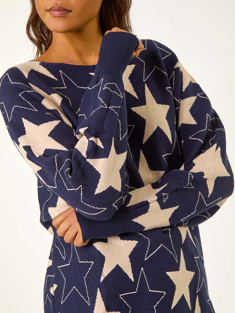 Roman Blue Star Print Long Sleeve Knit Jumper - Image 5 of 5