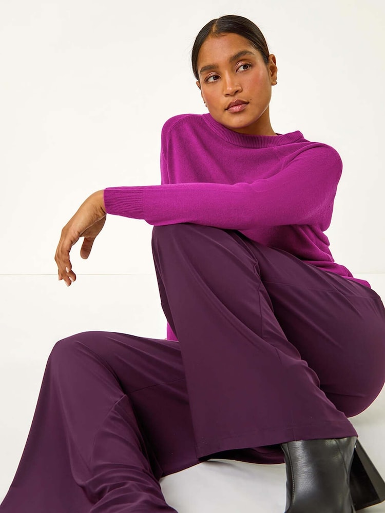 Roman Purple Wide Leg Stretch Trousers - Image 1 of 5