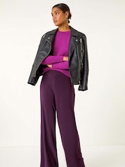 Roman Purple Wide Leg Stretch Trousers - Image 2 of 5