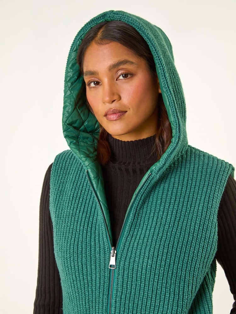 Roman Green Reversible Hooded Knit Gilet - Image 5 of 6