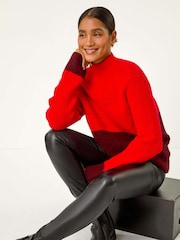 Roman Red Colour Block Funnel Neck Knit Jumper - Image 1 of 5
