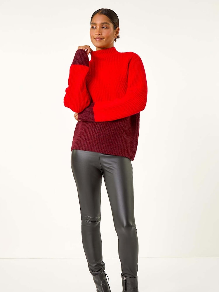 Roman Red Colour Block Funnel Neck Knit Jumper - Image 2 of 5
