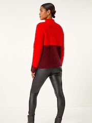 Roman Red Colour Block Funnel Neck Knit Jumper - Image 3 of 5