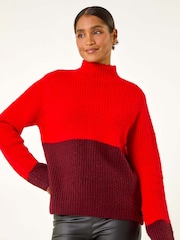 Roman Red Colour Block Funnel Neck Knit Jumper - Image 4 of 5