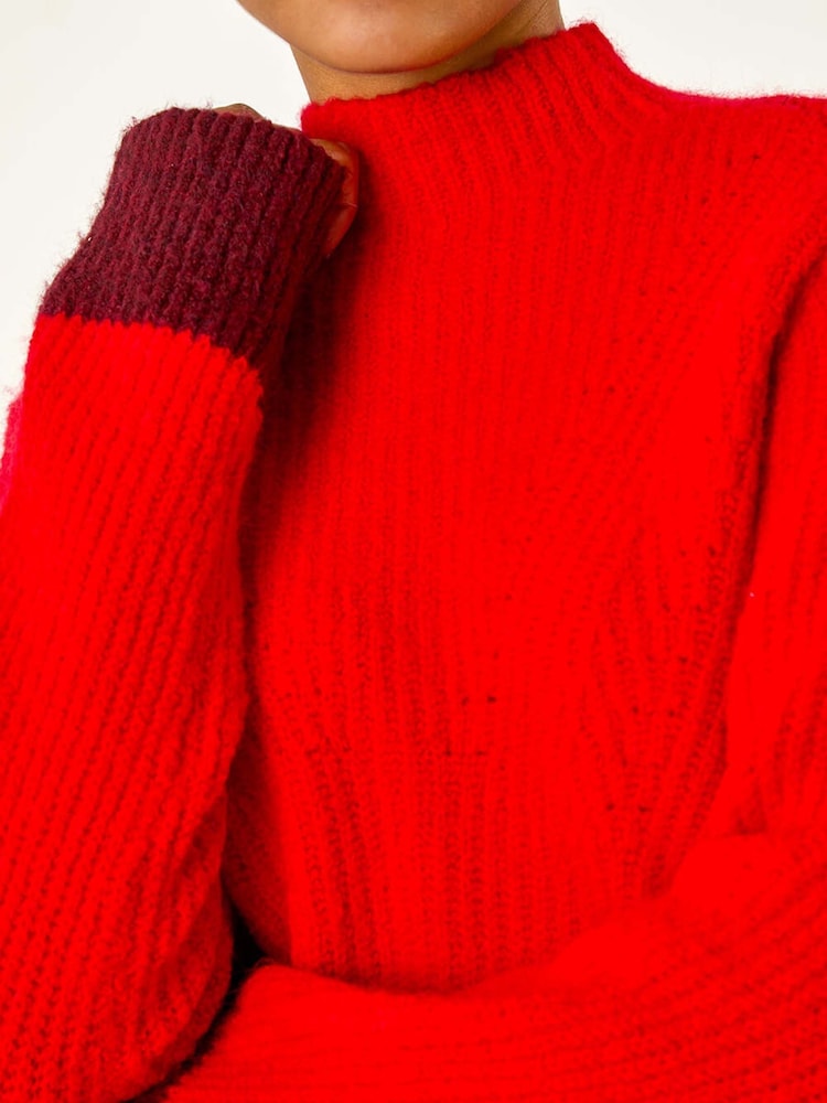 Roman Red Colour Block Funnel Neck Knit Jumper - Image 5 of 5