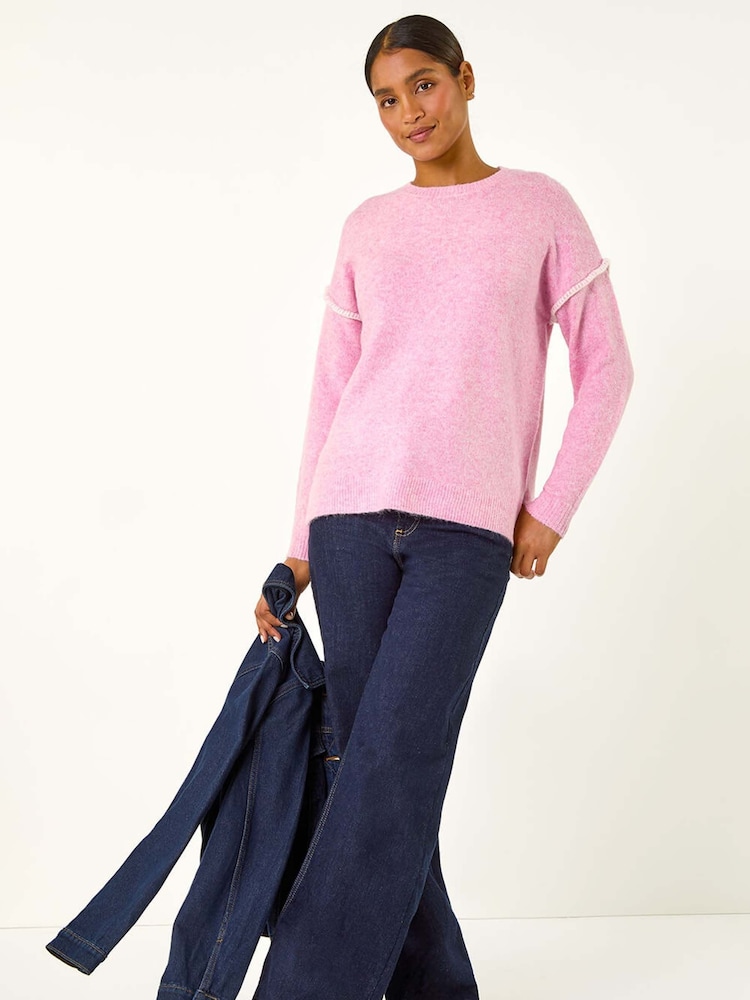 Roman Pink Contrast Stitch Knit Jumper - Image 2 of 5