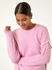 Roman Pink Contrast Stitch Knit Jumper - Image 3 of 5