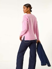 Roman Pink Contrast Stitch Knit Jumper - Image 4 of 5