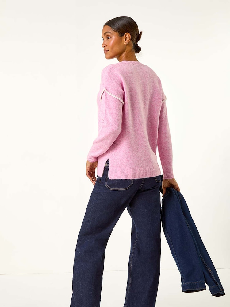 Roman Pink Contrast Stitch Knit Jumper - Image 4 of 5