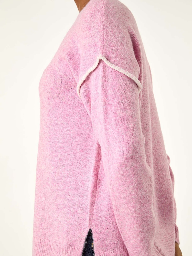 Roman Pink Contrast Stitch Knit Jumper - Image 5 of 5