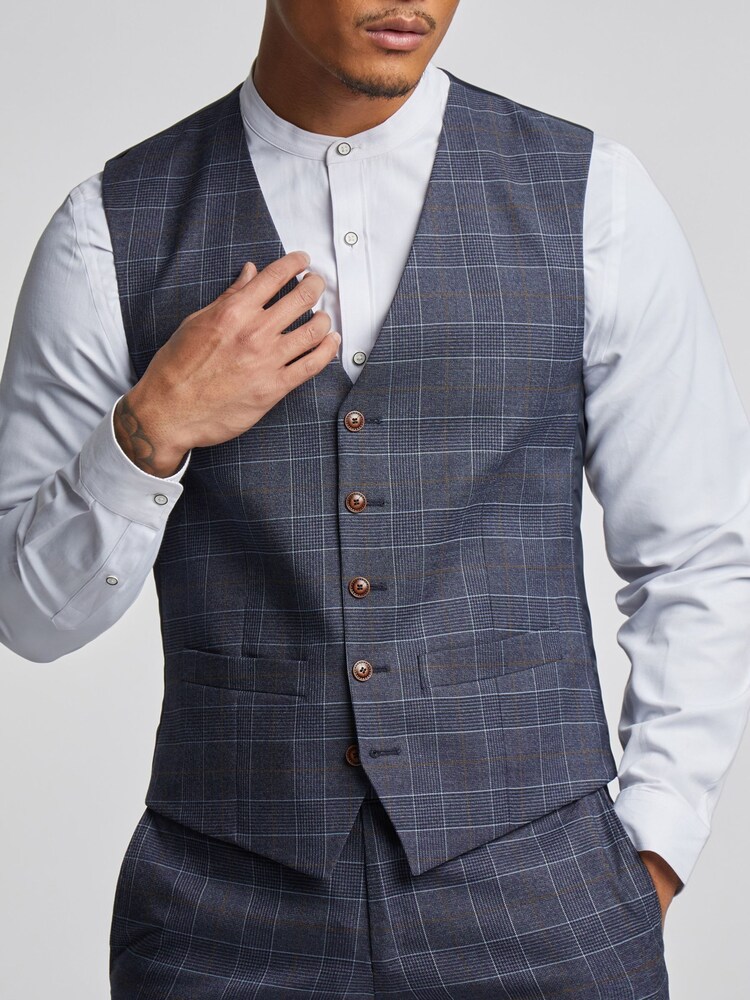 Antique Rogue Blue Overcheck Waistcoat - Image 1 of 4