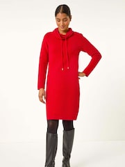Roman Red Ribbed Cowl Neck Jumper Dress - Image 1 of 6