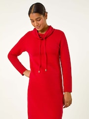 Roman Red Ribbed Cowl Neck Jumper Dress - Image 3 of 6