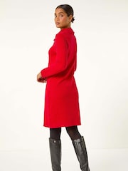 Roman Red Ribbed Cowl Neck Jumper Dress - Image 4 of 6