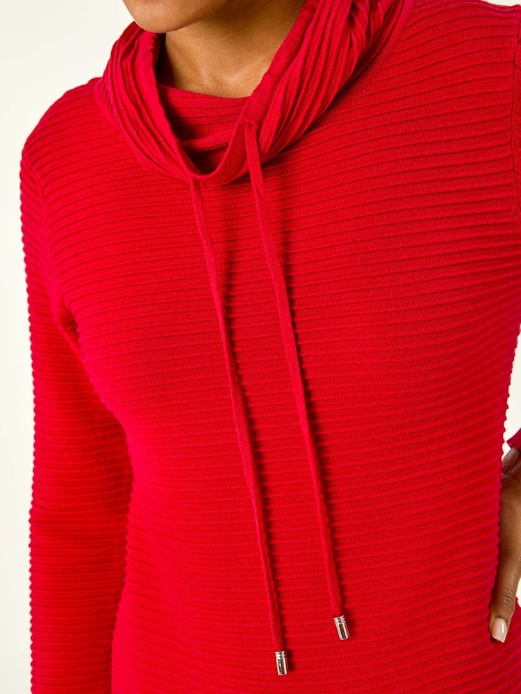 Roman Red Ribbed Cowl Neck Jumper Dress - Image 6 of 6