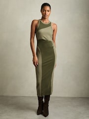 Reiss Khaki Ava Colourblock Jersey Bodycon Dress - Image 1 of 6
