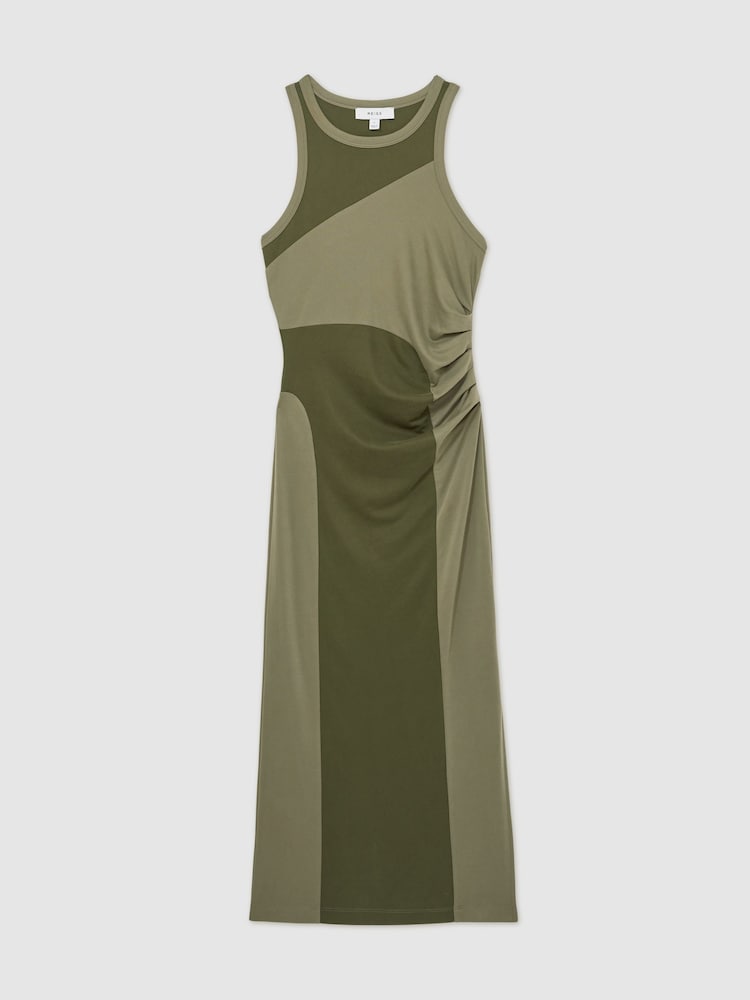 Reiss Khaki Ava Colourblock Jersey Bodycon Dress - Image 2 of 6