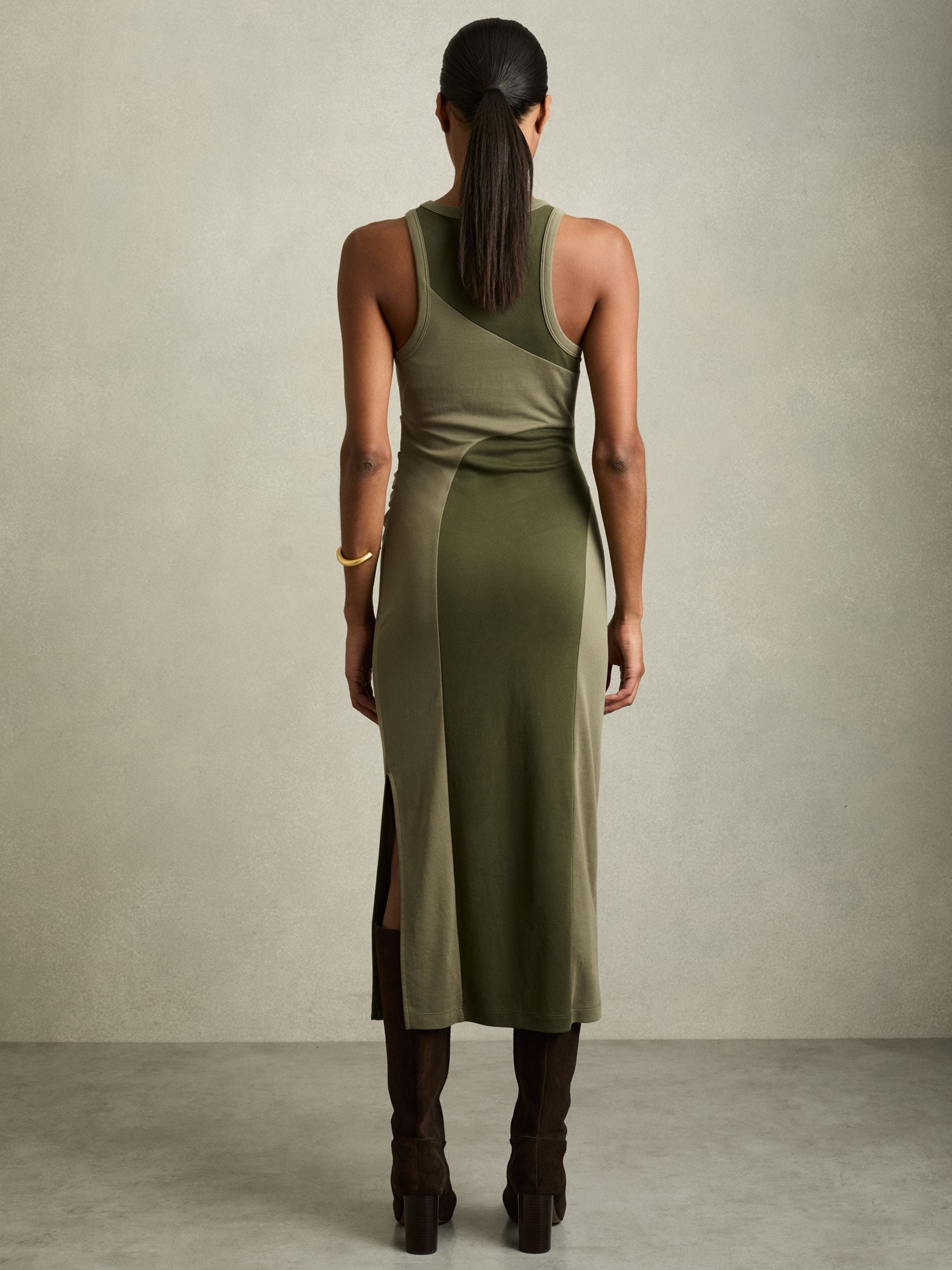 Buy Reiss Khaki Ava Colourblock Jersey Bodycon Dress from