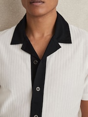 Reiss White/Navy Aster Cotton Textured Colour-Block Shirt - Image 3 of 5