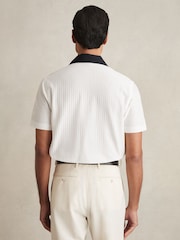 Reiss White/Navy Aster Cotton Textured Colour-Block Shirt - Image 4 of 5