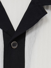 Reiss White/Navy Aster Cotton Textured Colour-Block Shirt - Image 5 of 5