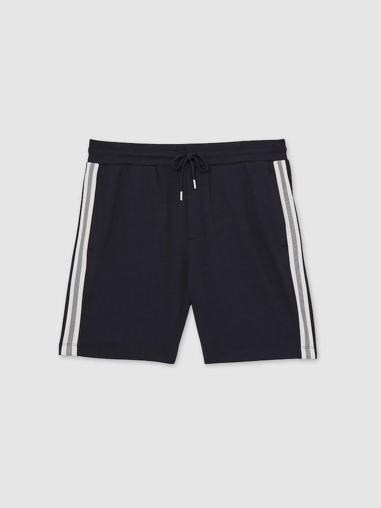 Reiss Navy Phoenix Textured Tape Drawstring Shorts - Image 2 of 6