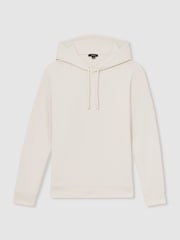 Reiss Off White Fabien Interlock Jersey Drawstring Hoodie - Image 2 of 7