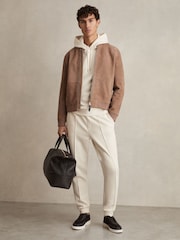 Reiss Off White Fabien Interlock Jersey Drawstring Hoodie - Image 3 of 7