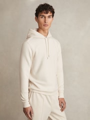 Reiss Off White Fabien Interlock Jersey Drawstring Hoodie - Image 5 of 7