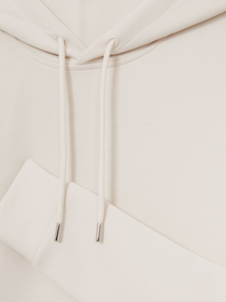 Reiss Off White Fabien Interlock Jersey Drawstring Hoodie - Image 7 of 7