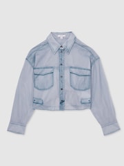 Azul - Reiss Darcy Cotton Denim-Print Cropped Shirt - Imagen 2 de 6