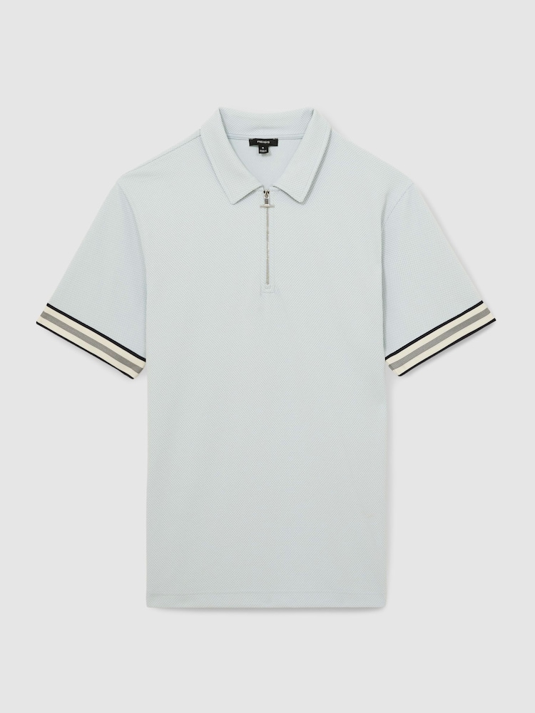 Холодный голубой - Reiss Bristol Textured Contrast Trim Half-Zip Polo Shirt - Image 2 of 6