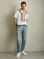 Холодный голубой - Reiss Bristol Textured Contrast Trim Half-Zip Polo Shirt - Image 3 of 6