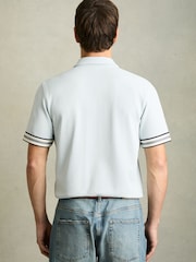 Холодный голубой - Reiss Bristol Textured Contrast Trim Half-Zip Polo Shirt - Image 5 of 6
