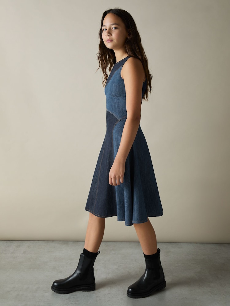 Reiss Wilder Patchwork Chambray Midi Dress - Imagen 1 de 4
