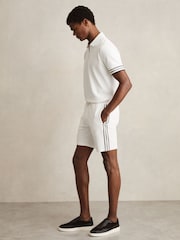 Reiss Off White Phoenix Textured Tape Drawstring Shorts - Image 1 of 6
