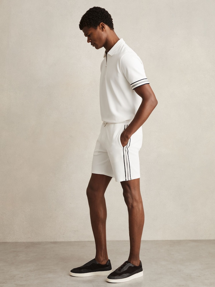Reiss Off White Phoenix Textured Tape Drawstring Shorts - Image 1 of 6