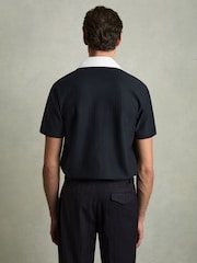 Marineblau/Weiß - Reiss Aster Hemd aus strukturierter Baumwolle im Colourblock-Design - Bild 4 von 5