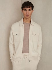 Reiss Off White Medina Interlock Zip-Through Overshirt - Image 1 of 6