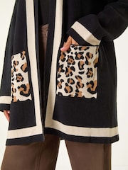Roman Black Animal Print Contrast Pocket Cardigan - Image 6 of 6