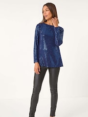 Roman Blue Shimmer Cowl Back Tunic - Image 1 of 6