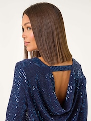 Roman Blue Shimmer Cowl Back Tunic - Image 3 of 6