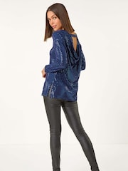 Roman Blue Shimmer Cowl Back Tunic - Image 4 of 6