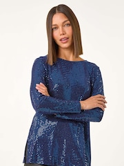 Roman Blue Shimmer Cowl Back Tunic - Image 5 of 6