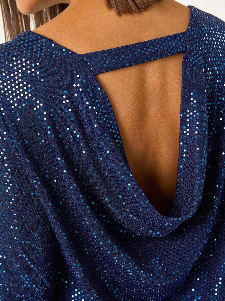 Roman Blue Shimmer Cowl Back Tunic - Image 6 of 6