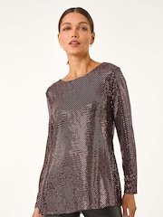Roman Metallic Shimmer Cowl Back Tunic - Image 1 of 6