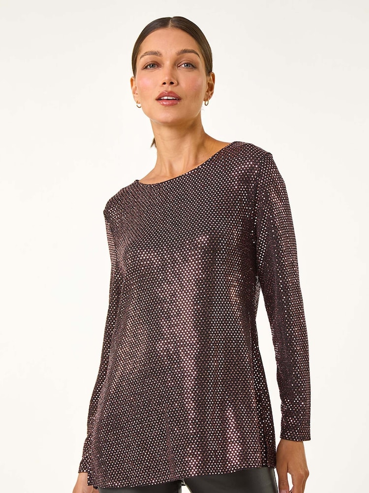Roman Metallic Shimmer Cowl Back Tunic - Image 1 of 6