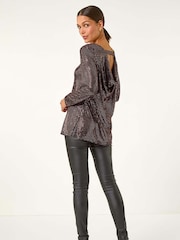 Roman Metallic Shimmer Cowl Back Tunic - Image 3 of 6