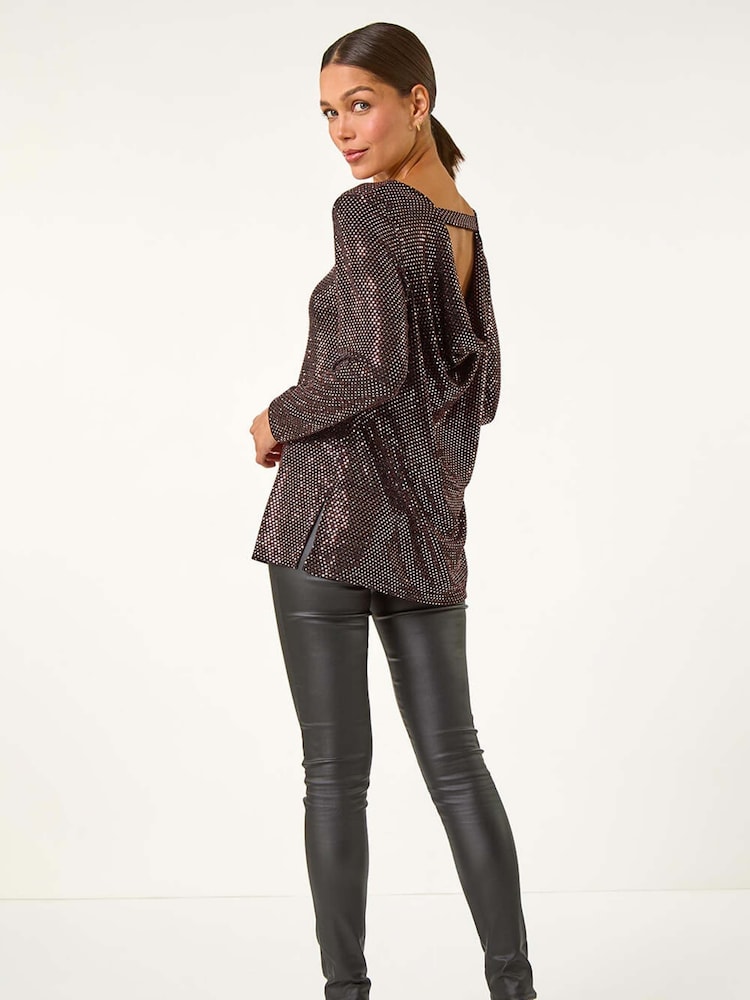 Roman Metallic Shimmer Cowl Back Tunic - Image 3 of 6